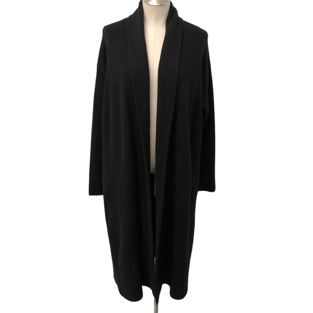 DKNY Cardigan Duster Womens Small Black Cashmere Blend Open Front Longline